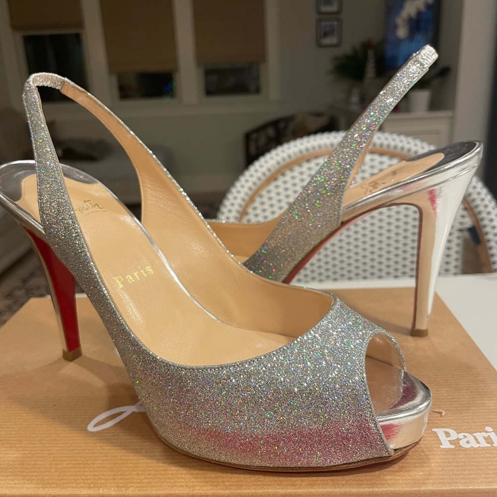 Christian Louboutin N Prive 100 Glitter mini/Specchio heel/toe. Size 38